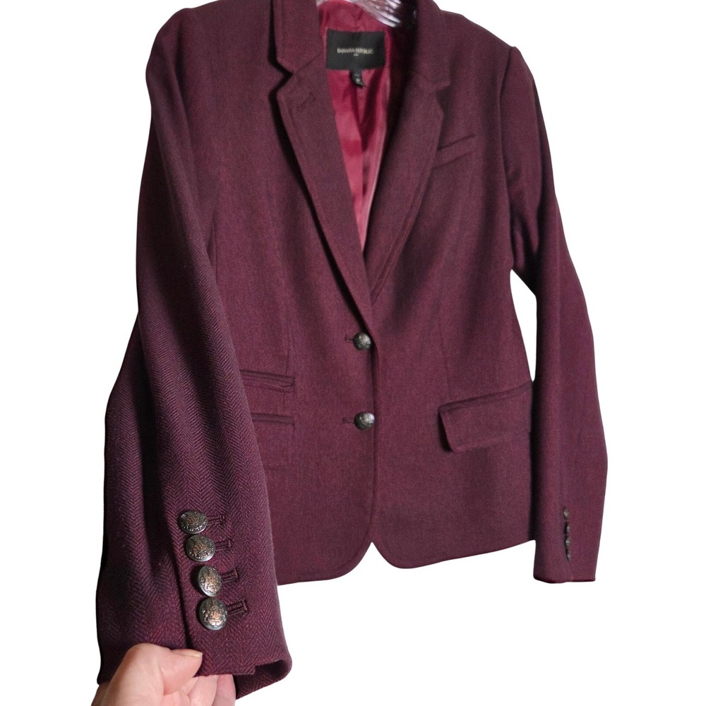 Banana Republic Academy Blazer 6P Ruby Wine Herringbone Dark Academia Officecore - Picture 3 of 10